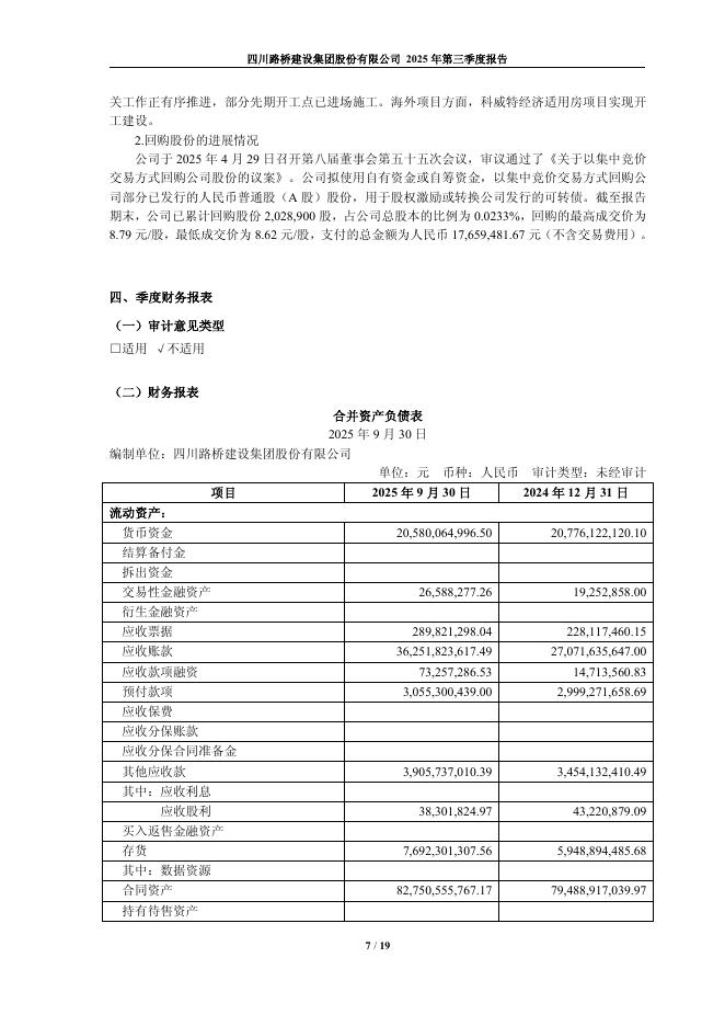 600039-四川路桥：四川路桥2025年第三季度报告_第7页
