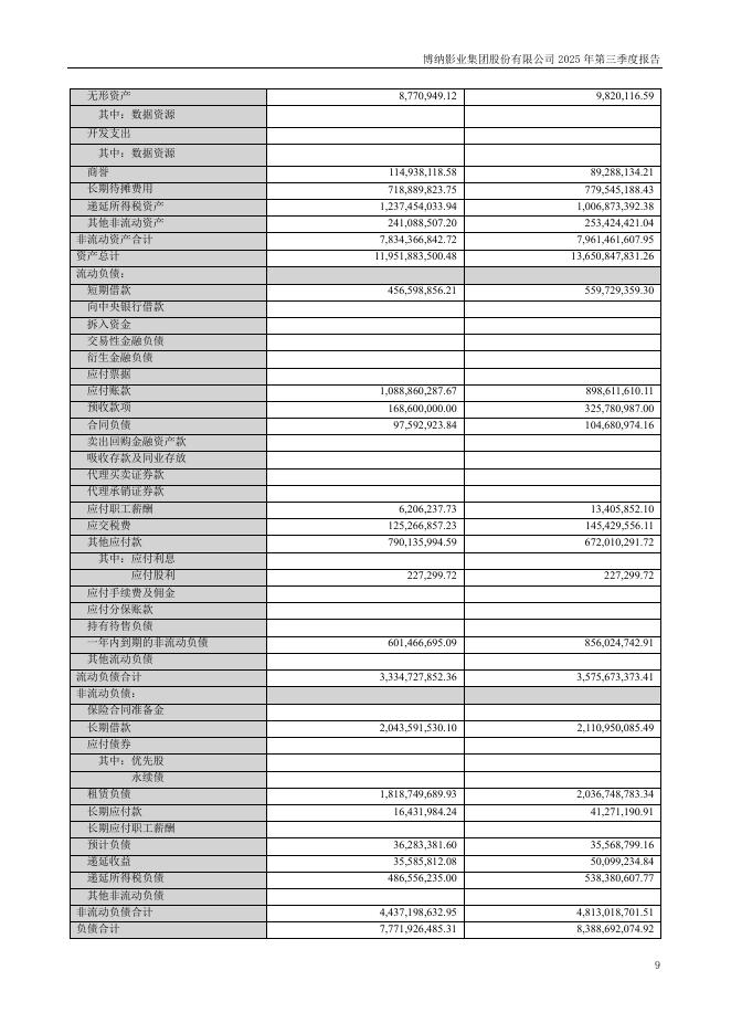 001330-博纳影业：2025年三季度报告_第9页