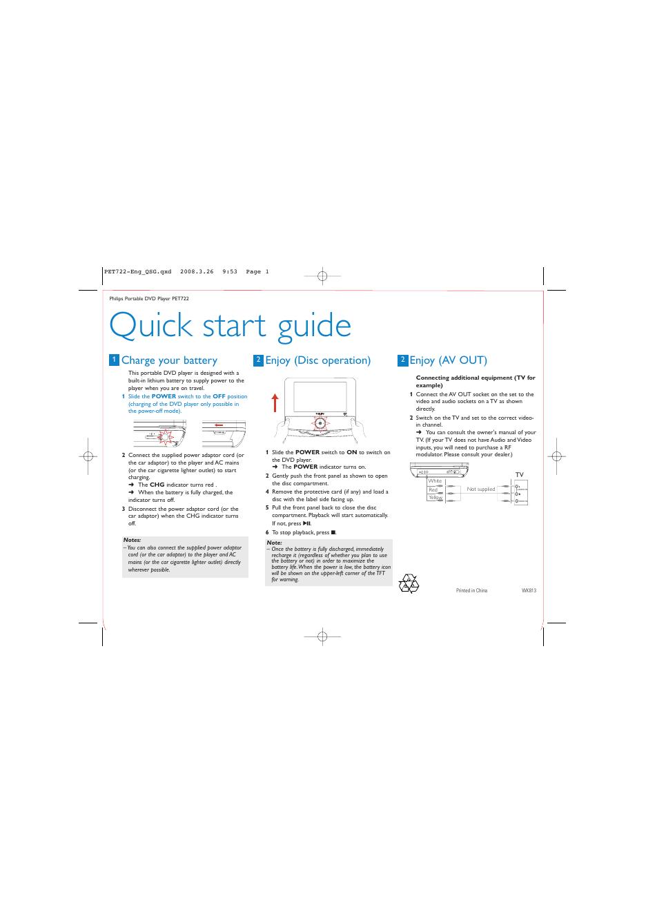 PHILIPS Portable DVD Player PET722 快速<em>入门</em>指南(英文) 海报