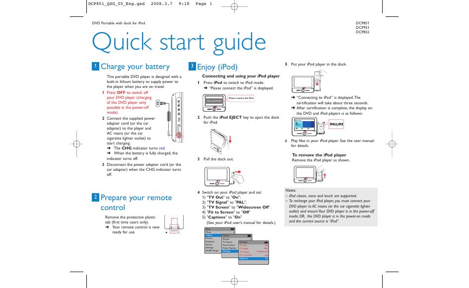 PHILIPS DCP851 DCP951 DCP852 快速<em>入门</em>指南(英文) 海报