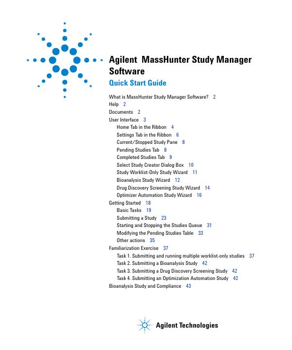 Agilent MassHunter Study Manager Software 快速<em>入门</em>指南 海报