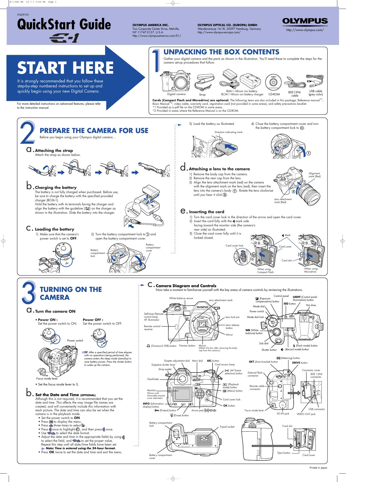 OLYMPUS E-1 数码相机 快速<em>入门</em>指南 海报