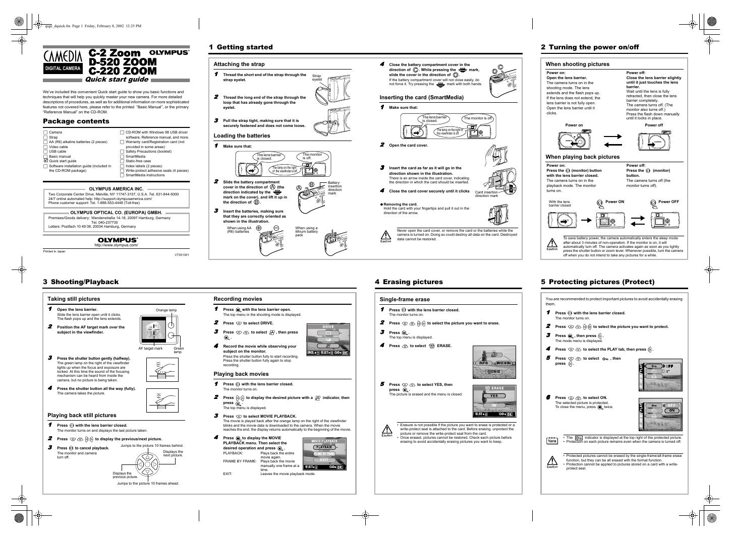 OLYMPUS C-2 ZOOM,D-520 ZOOM,C-220 ZOOM 数码相机 快速<em>入门</em>指南 海报