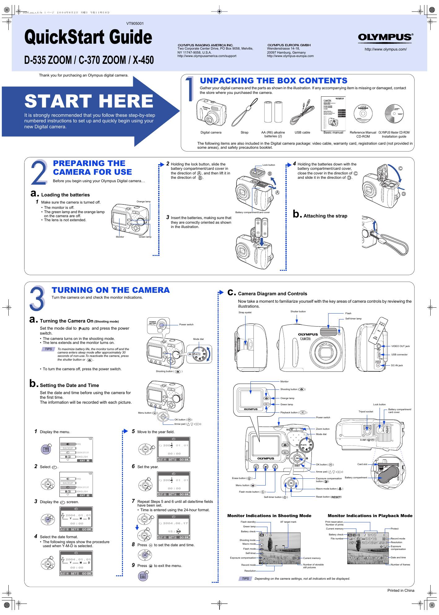 OLYMPUS D-535 ZOOM/C-370 ZOOM/X-450 数码相机 快速<em>入门</em>指南 海报