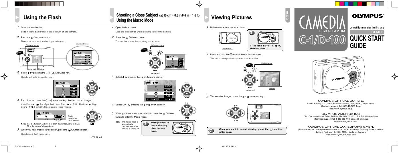 OLYMPUS C-1/D-100 数码相机 快速<em>入门</em>指南 海报