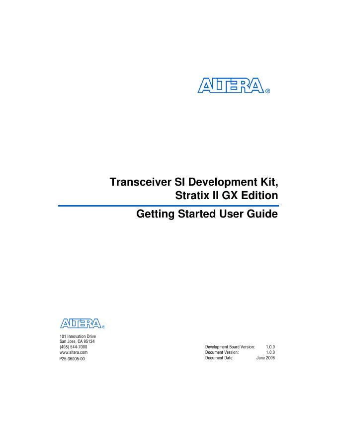 ALTERA Transceiver SI Development Kit,Stratix II GX Edition <em>入门</em>指南 海报