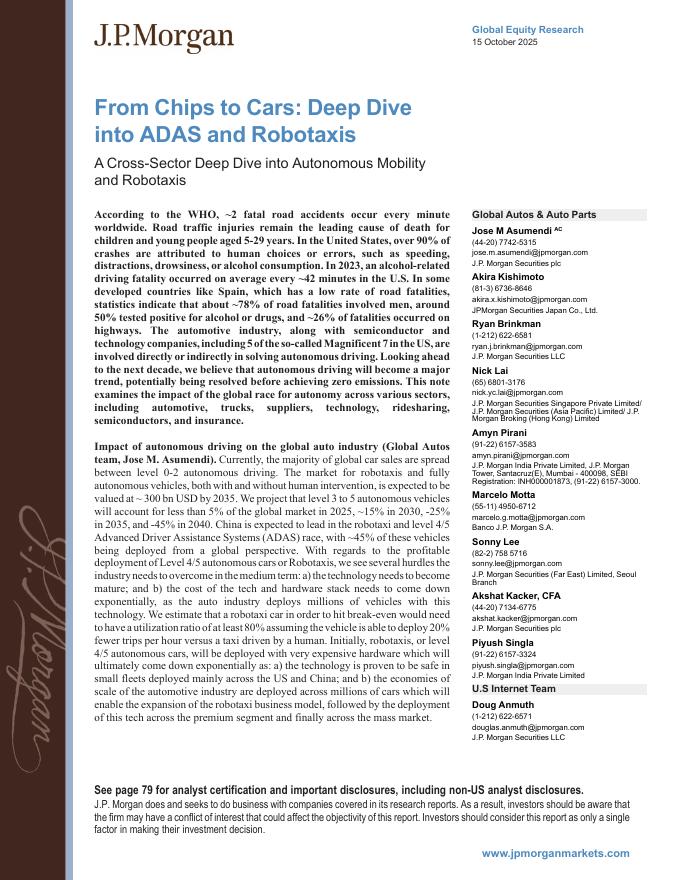 J.P.Morgan：2025年从芯片到汽车：深入探讨ADAS与Robotaxi报告（英文版）海报