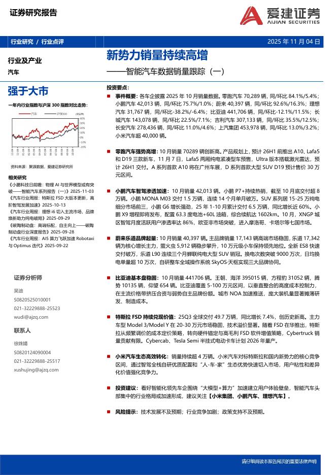 爱建证券：智能汽车数据销量跟踪（一）：新势力销量持续高增海报