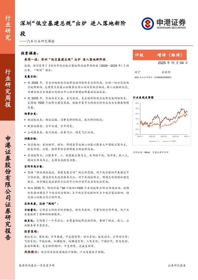 申港证券：汽车行业研究周报：深圳“低空基建总规”出炉，进入落地新阶段海报