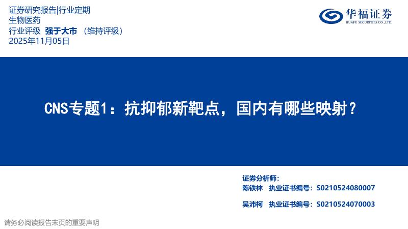 华福证券：生物医药——CNS专题1-抗抑郁新靶点，国内有哪些映射？海报