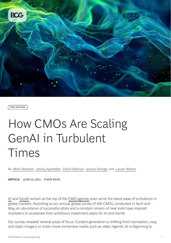 BCG波士顿咨询：2025年首席营销官如何在大流行中扩展生成式AI报告（英文版）海报