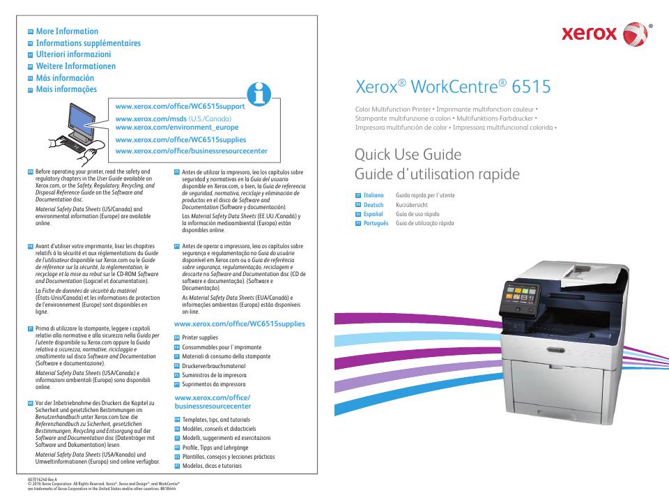 Xerox WorkCentre® 6515彩色多功能打印机快速<em>入门</em>指南 海报