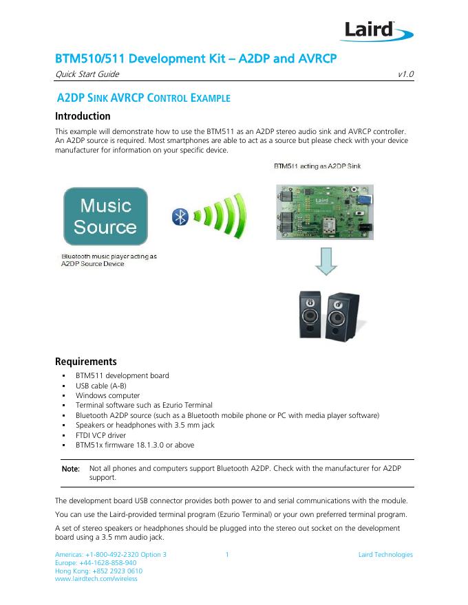 BTM510/511 开发套件 – A2DP 和 AVRCP 快速<em>入门</em>指南 海报