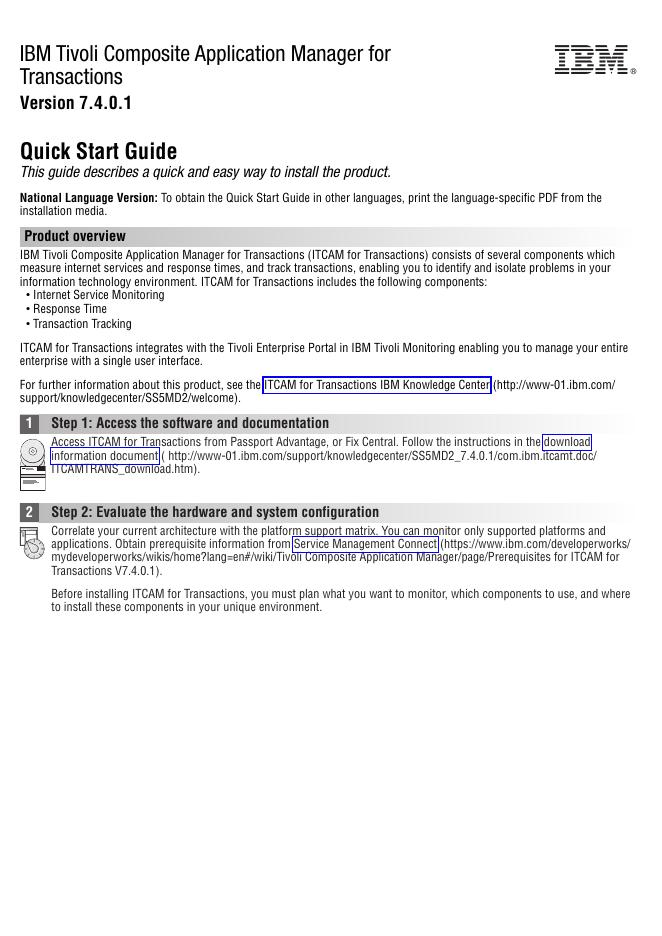 IBM Tivoli Composite Application Manager for Transactions快速<em>入门</em>指南 海报