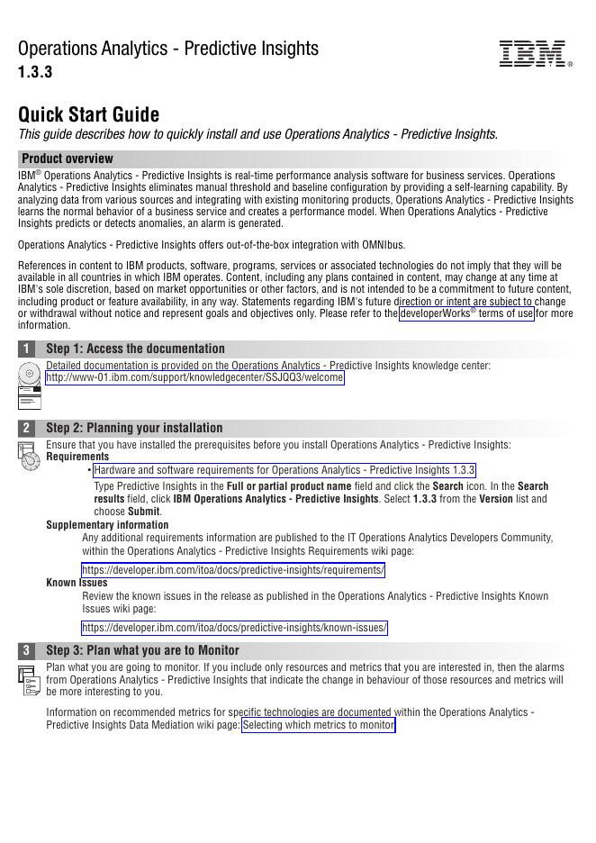 IBM Operations Analytics-Predictive Insights 1.3.3 快速<em>入门</em>指南 海报