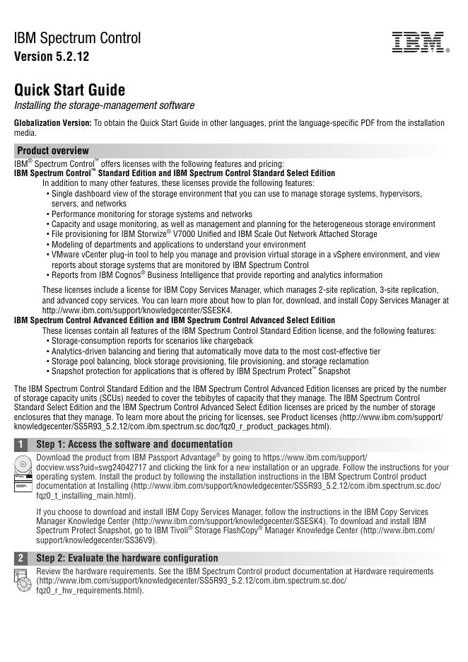 IBM Spectrum Control 版本 5.2.12 快速<em>入门</em>指南 海报