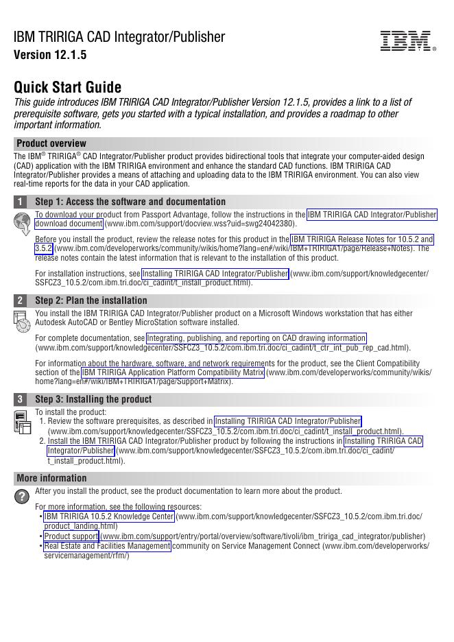 IBM TRIRIGA CAD Integrator/Publisher V12.1.5快速<em>入门</em>指南 海报
