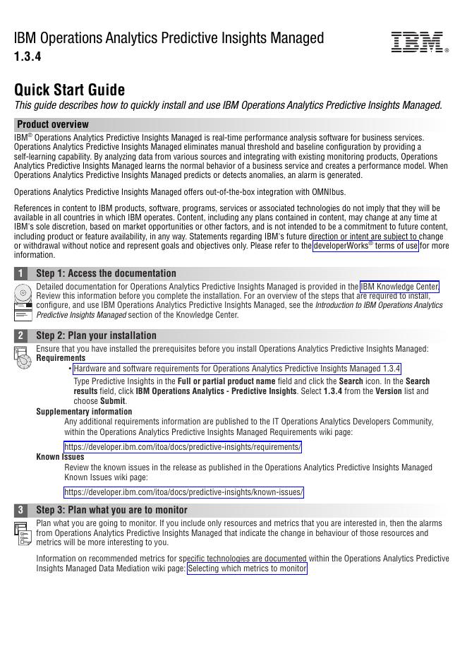 IBM Operations Analytics Predictive Insights Managed 1.3.4 快速<em>入门</em>指南 海报