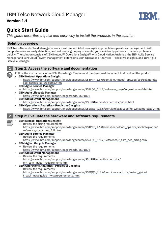 IBM Telco Network Cloud Manager V1.1 IBM® 快速<em>入门</em>指南 海报