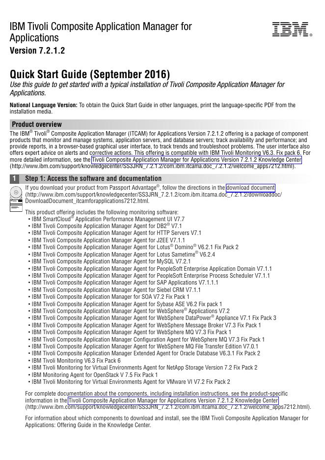IBM Tivoli Composite Application Manager for Applications Version 7.2.1.2 快速<em>入门</em>指南 海报