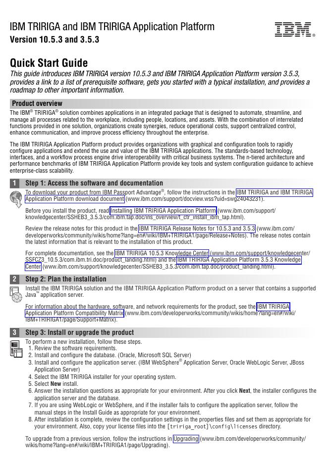 IBM TRIRIGA 和 IBM TRIRIGA 应用程序平台 10.5.3 和 3.5.3 快速<em>入门</em>指南 海报