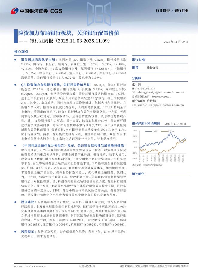 中国银河：银行业周报：险资加力布局银行板块，关注银行配置价值海报