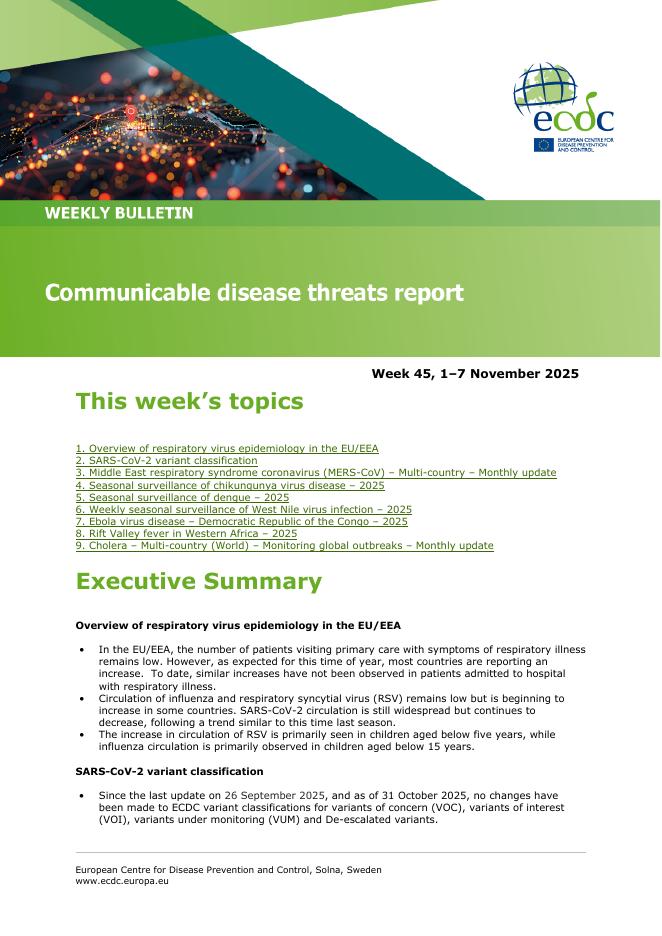 欧洲疾控中心：传染病威胁报告（2025年11月1日至7日，第45周）（英文版）海报