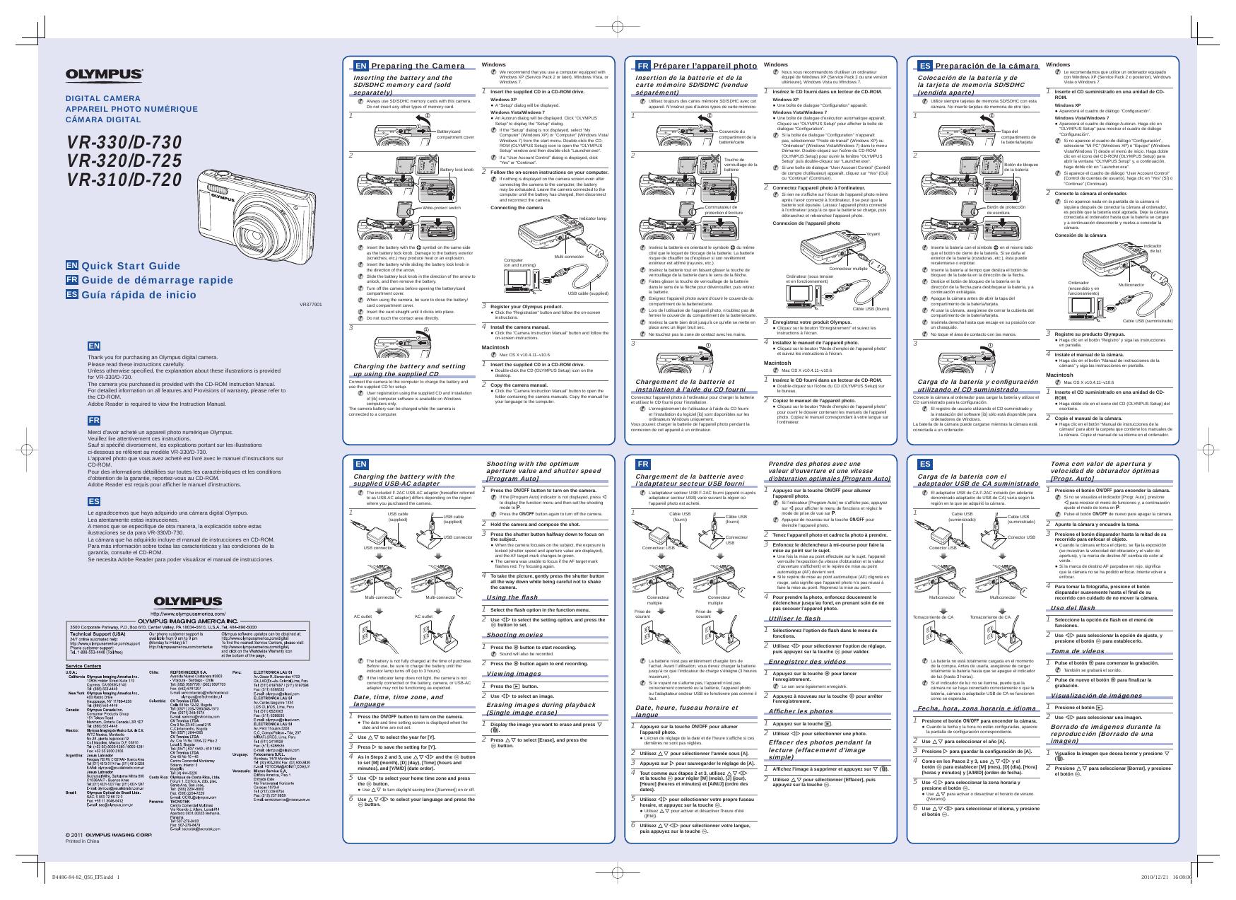 OLYMPUS DIGITAL CAMERA <em>VR</em>-330/D-730 <em>VR</em>-320/D-725 <em>VR</em>-310/D-720 Quick Start Guide 海报