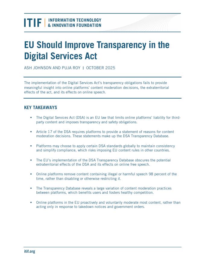 ITIF：2025年欧盟应改善数字服务法案的透明度报告（英文版）海报