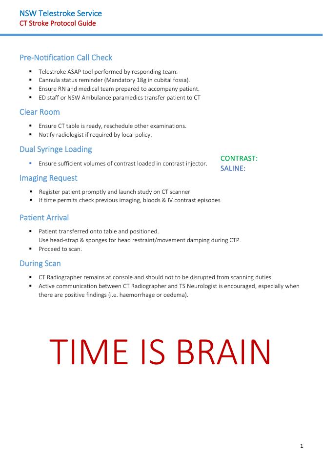 NSW Telestroke Service CT Stroke Protocol Guide