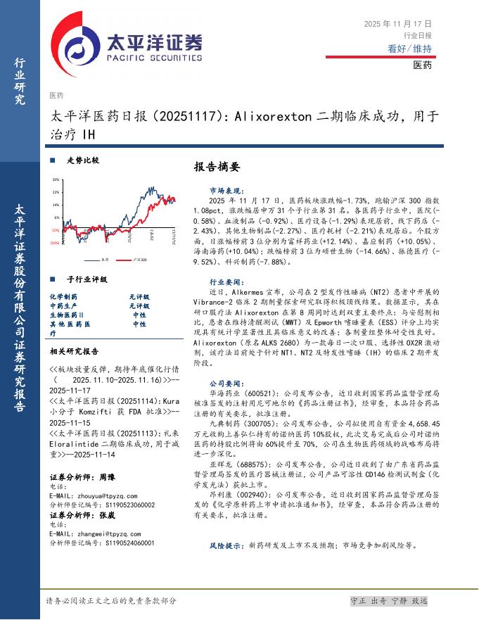 太平洋证券：医药日报：Alixorexton二期临床成功，用于治疗IH海报
