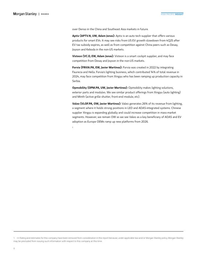 Morgan Stanley：2025年中国汽车零部件：拓展海外市场-零部件供应商走向全球化报告（英文版）_第8页