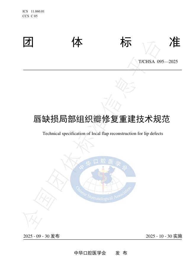T/CHSA 095-2025 唇缺损局部组织瓣修复重建技术规范