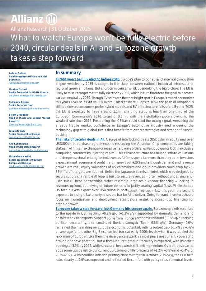 安联Allianz：2025年欧洲在2040年前不会完全电动，人工智能和欧元区增长取得进展报告（英文版）