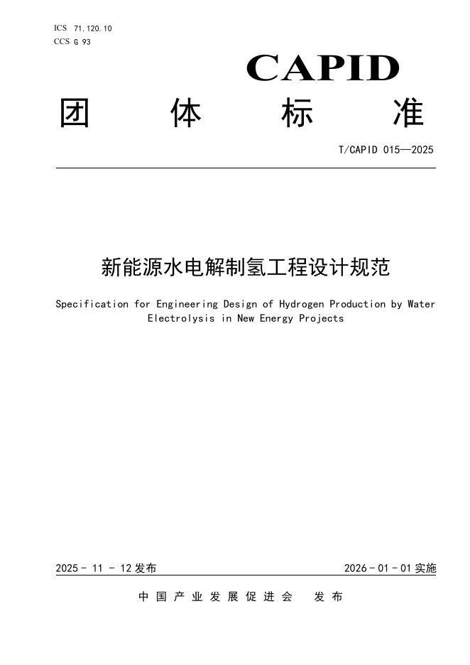 T/CAPID 015-2025 新能源水电解制氢工程设计规范