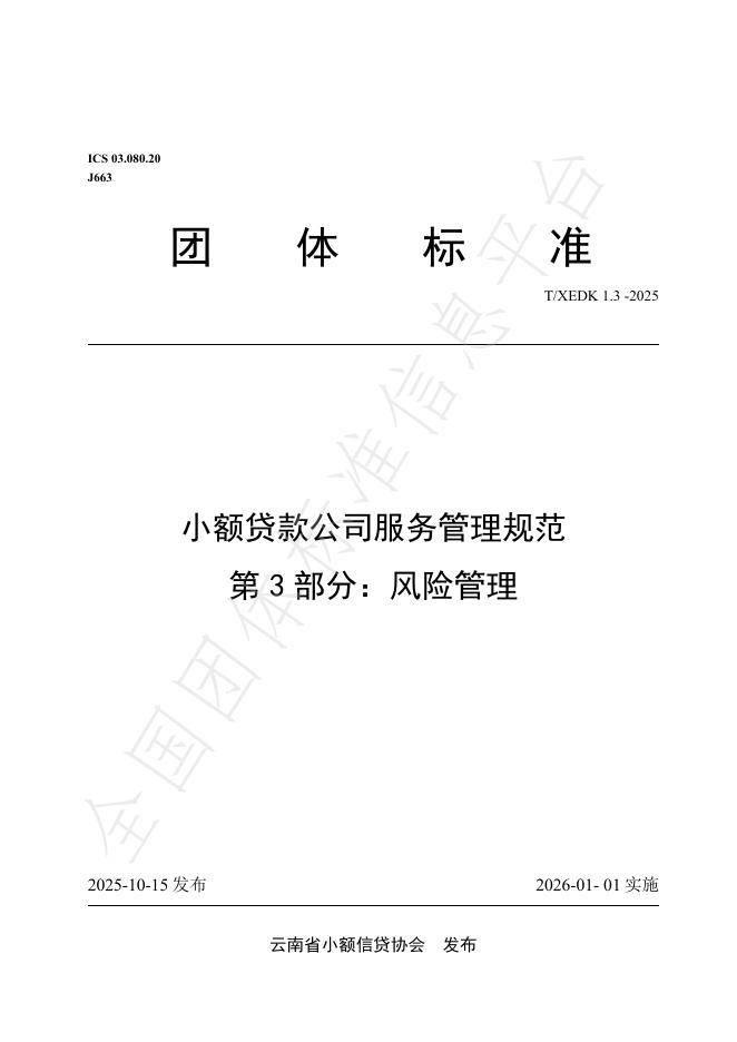 T/XEDK 1.3-2025 小额贷款公司服务管理规范 第3部分：风险管理