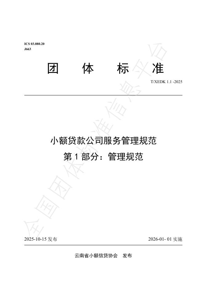 T/XEDK 1.1-2025 小额贷款公司服务管理规范 第1部分：管理规范