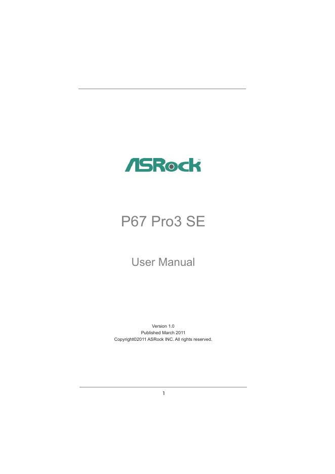 ASROCK P67 Pro3 SE User Manual