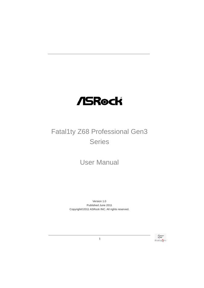 ASROCK Fatal1ty Z68 Professional Gen3 Series User Manual