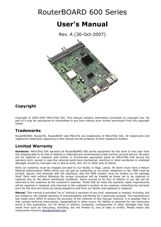 RouterBOARD 600 Series User's Manual