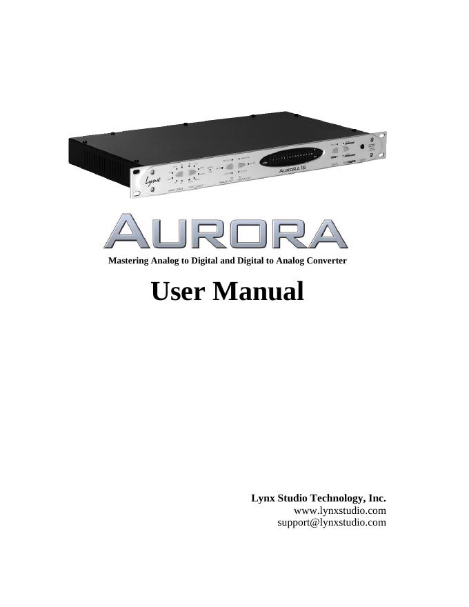 AURORA Mastering Analog to Digital and Digital to Analog Converter USER MANUAL