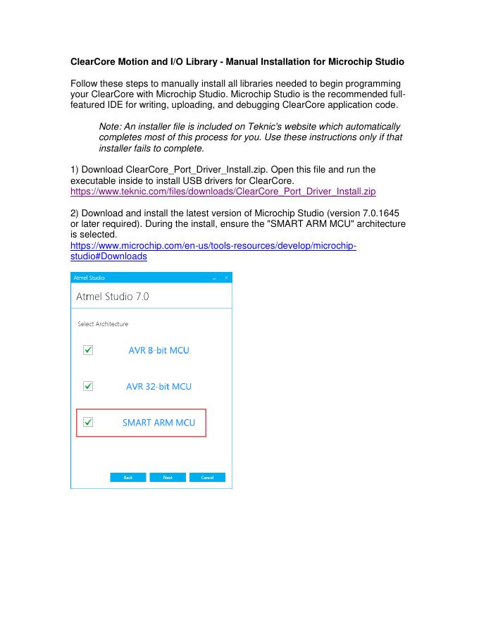 ClearCore Motion和I/O库-手动安装Microchip Studio