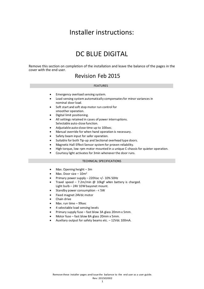 DC BLUE DIGITAL门电机安装手册