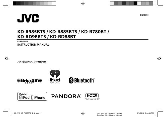 KD-R985BTS/KD-R885BTS/KD-R780BT/KD-RD98BTS/KD-RD88BT CD接收器使用手册