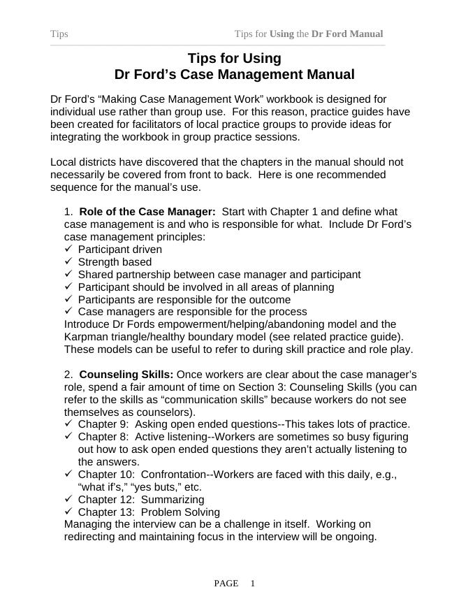 Dr Ford's Case Management Manual使用方法