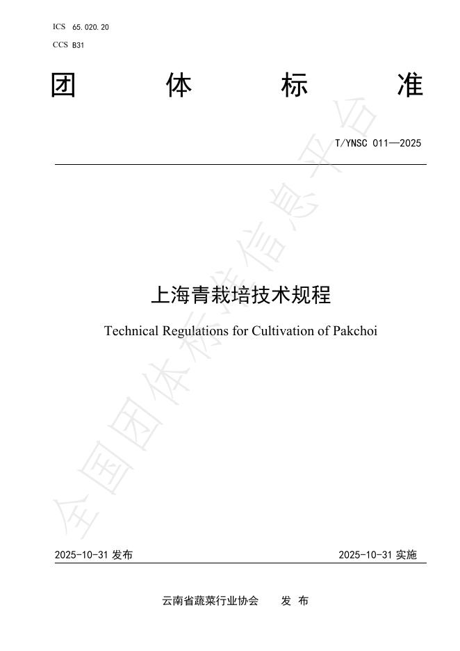 T/YNSC 011-2025 上海青栽培技术规程