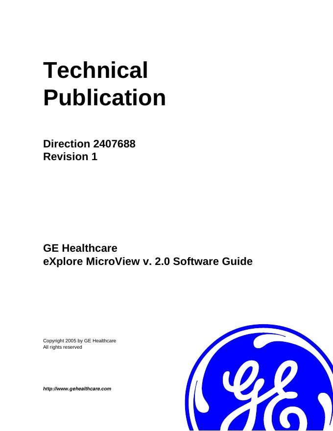 GE Healthcare eXplore MicroView v.2.0软件使用手册