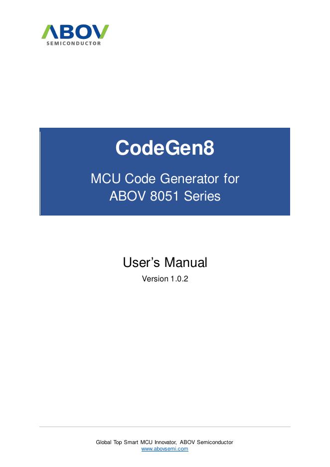 CodeGen8 MCU Code Generator for ABOV 8051 Series用户手册