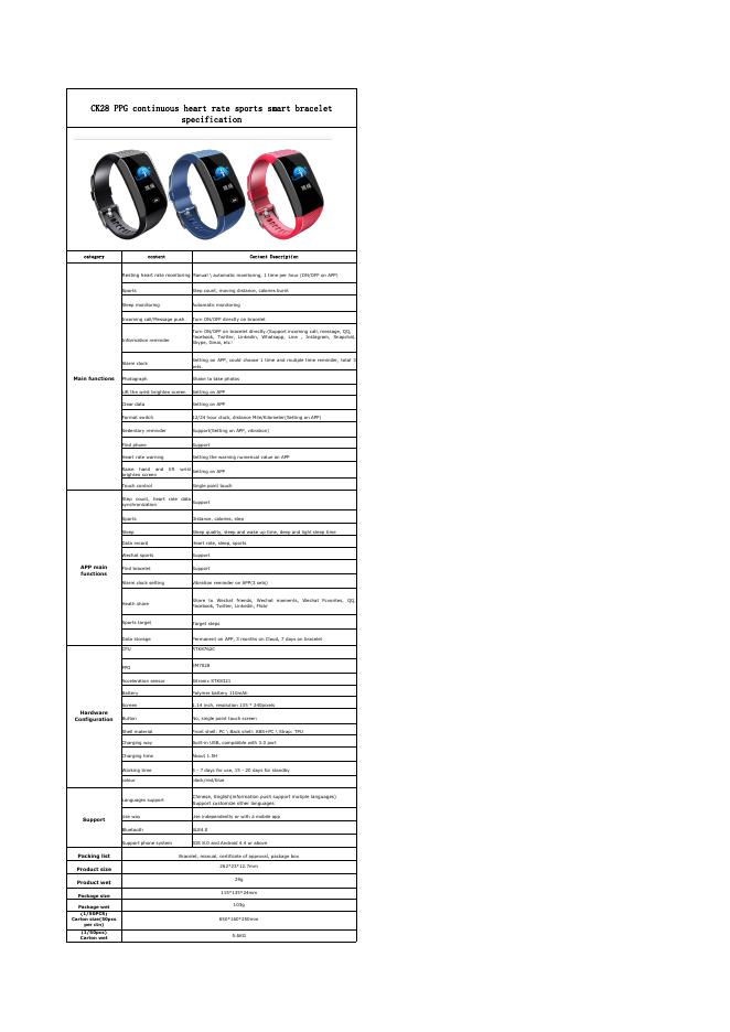 CK28 PPG连续心率运动智能手环手表