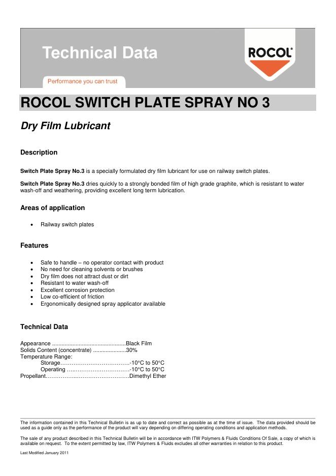 Rocol Switch Plate Spray No.3干膜润滑剂